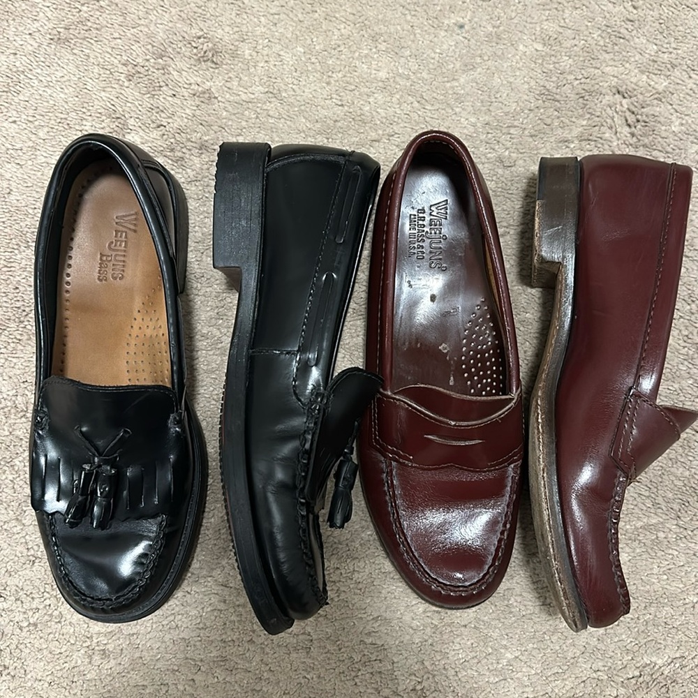 LOT Vintage original G.H. Bass preppy tassel loafers flats black burgundy 7.5